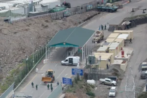 A glimpse of a border checkpoint situated along the frontier dividing Armenia and Azerbaijan.